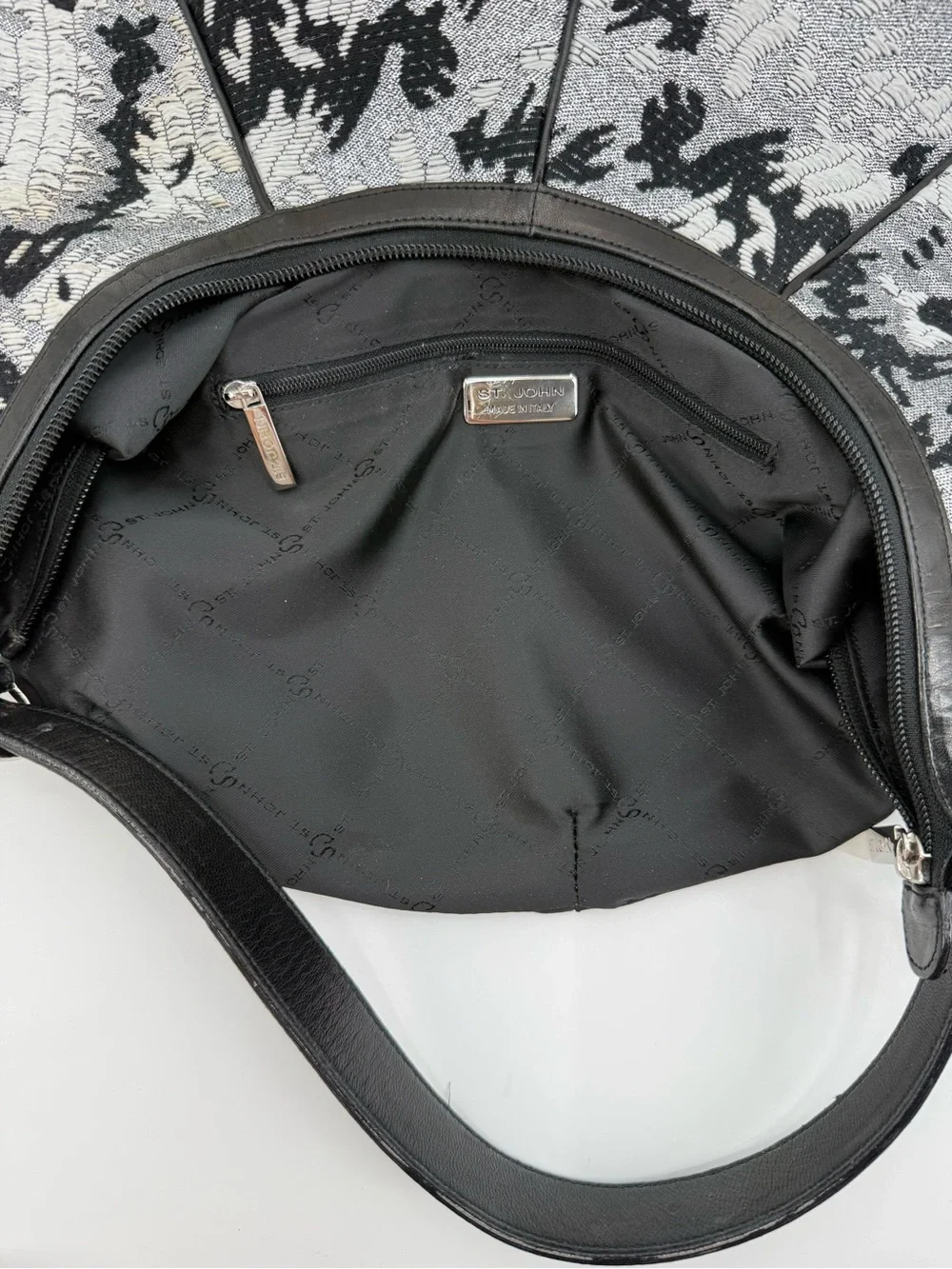 St. John Black & Silver Tapestry Hobo Luxe Jacquard Shoulder Bag black/Silver